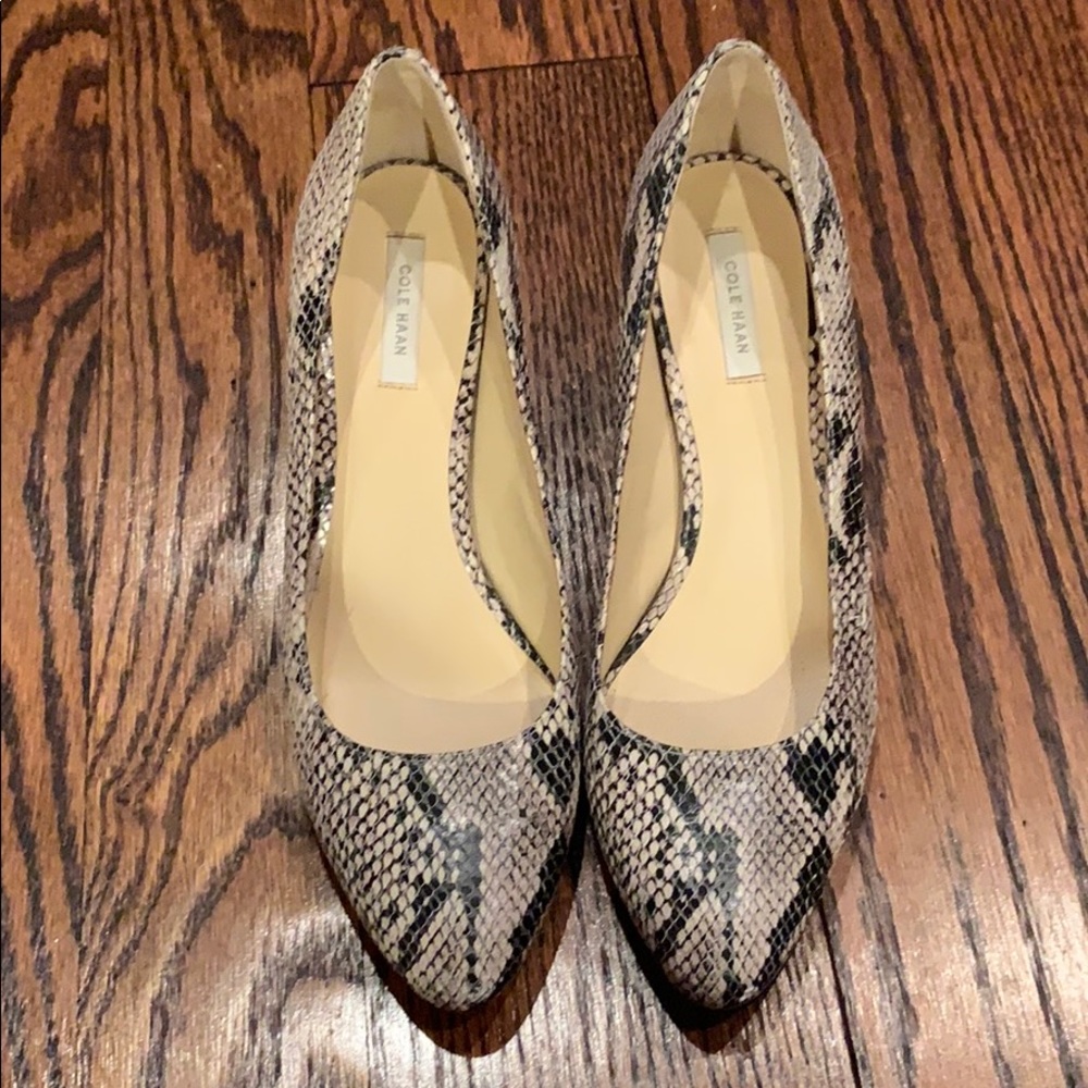 Snakeskin looming low heels